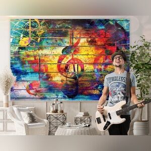 Tapestry Of Musical Note Music Karaoke Singing Colorful Art WallHanging HomeDeco